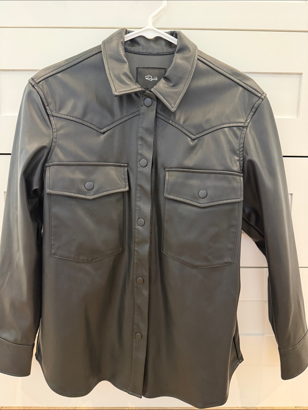 Rails Olive Green Faux Leather Snap-Front Shirt Jacket